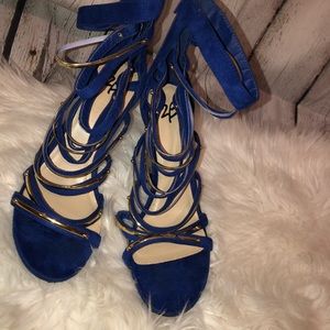 Gold and Blue Bebe Heels 8